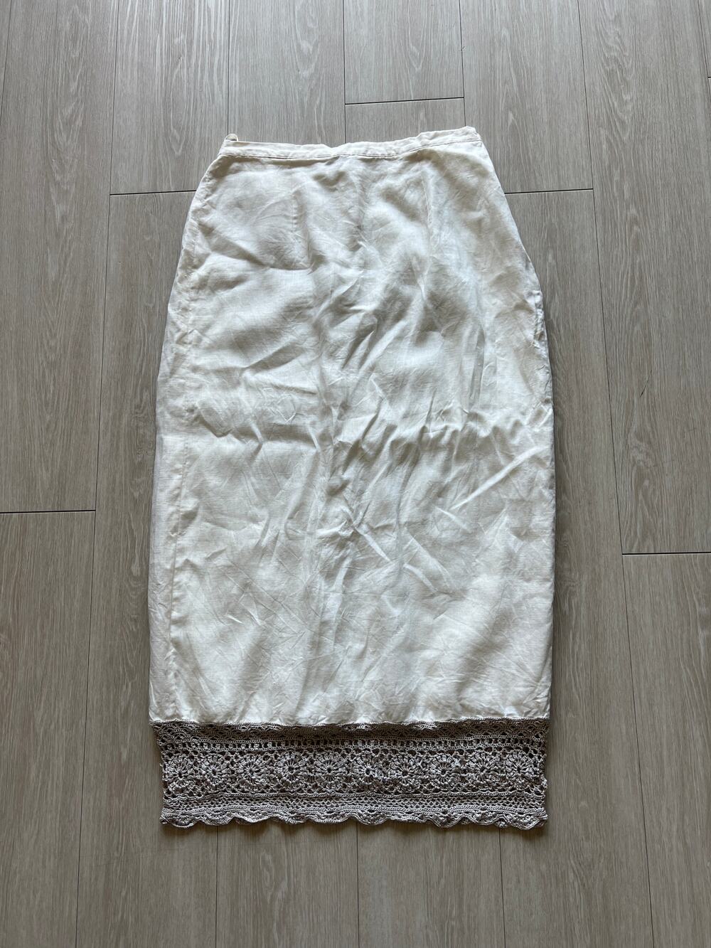 Carole Little Linen Skirt Crochet Hem Midi White 14W FLAW